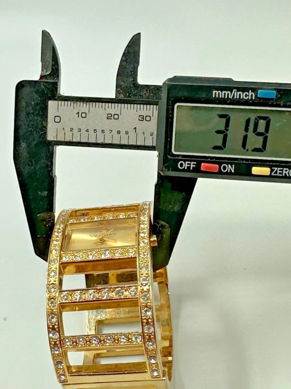 Vernier Watch Women Gold Tone Rhinestone Accents Bangle Band New Battery